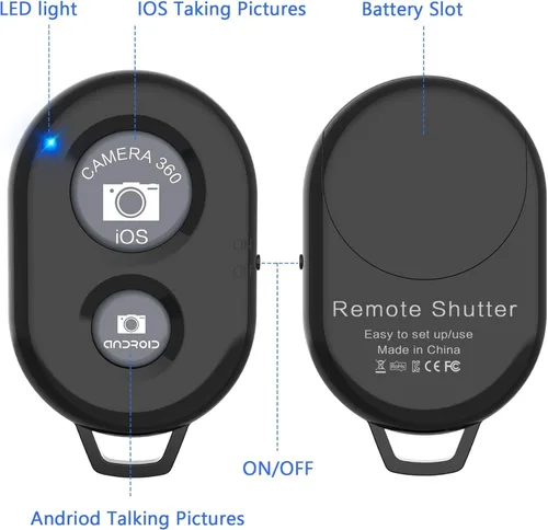 Vista 3 de eCostConnection Botones de obturador de control remoto inalámbrico para teléfonos inteligentes iPhone y Android, 1, negro, redondo con paño