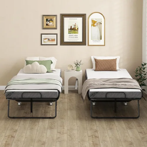 Vista 9 de HOMCOM Cama plegable con colchón para adultos, tamaño individual largo, cama plegable portátil con colchón de espuma de 4 pulgadas y marco de acero