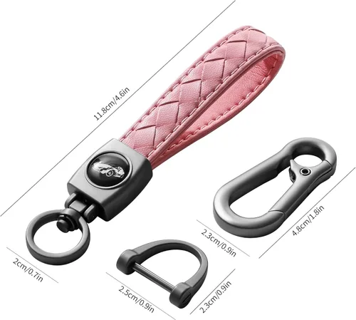 Vista 5 de Llavero de mosquetón, llavero de cuero hecho a mano tejido resistente universal, Gunmetal - Rosa