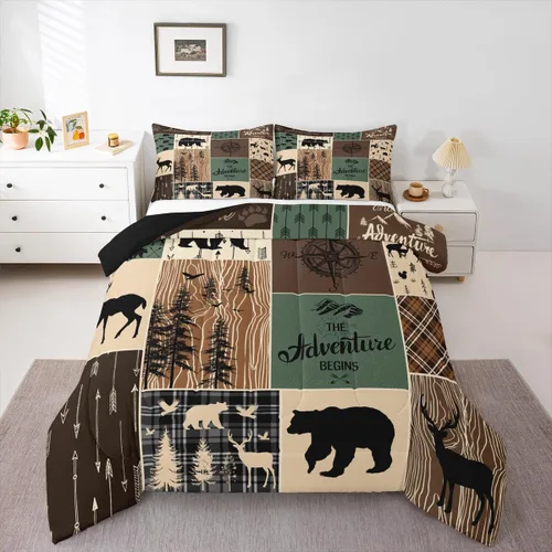 Vista 28 de Erosebridal Juego de edredón con temática de pesca, juego de ropa de cama rústica de granja tamaño individual para niños, adolescentes y adultos
