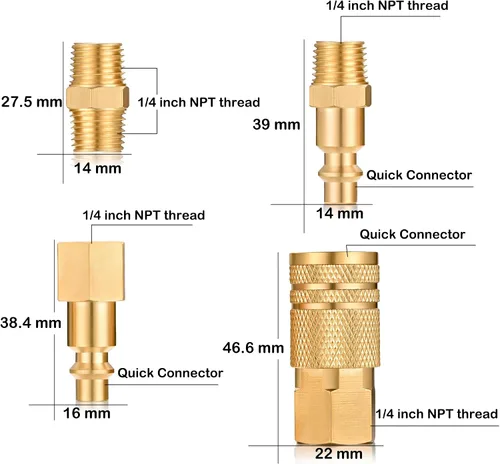 Vista 2 de Kit de acoplador de aire y enchufe, accesorios de aire de conector rápido, accesorio de manguera de aire industrial NPT de 1/4 de pulgada (8 piezas)