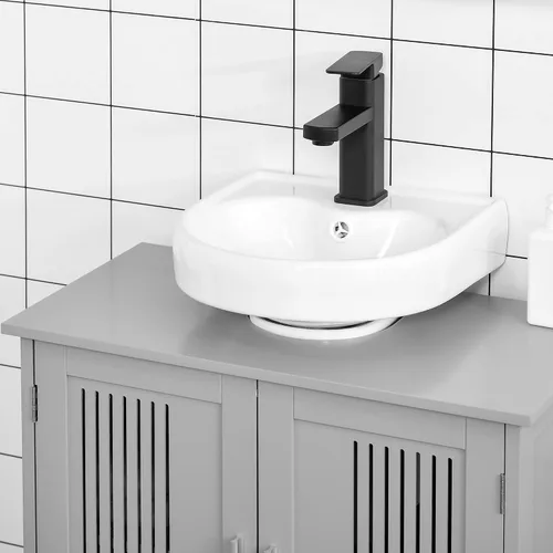Vista 8 de kleankin Armario moderno para debajo del fregadero con 2 puertas, armario de baño con pedestal debajo del fregadero, armario de tocador de baño