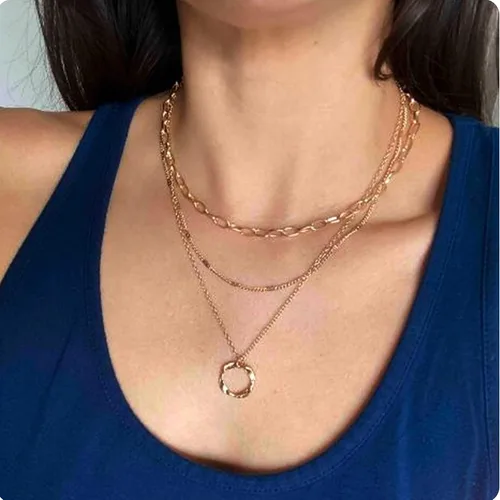 Vista 2 de Aisansty Gargantilla en capas con dije de barra de disco, hecha a mano, chapado en oro de 14 quilates, delicado collar de perlas satélite, collar