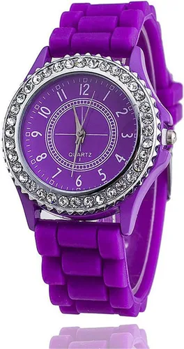 Vista 5 de Relojes al por mayor de las mujeres Pack Silicona Banda Señora Rhinestone Reloj de pulsera Negro