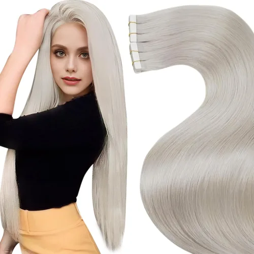 Vista 77 de LaaVoo Extensiones adhesivas de cabello humano real, color negro azabache, extensiones de cabello humano liso y sedoso, 10 pulgadas, 20