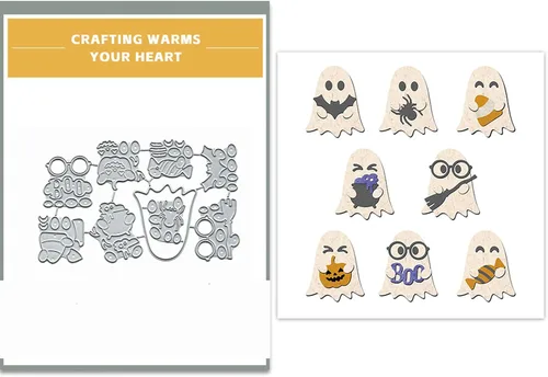 Vista 4 de Plantillas troqueladas de metal con diseño de araña, fantasma, calabaza y calavera de Feliz Halloween, plantillas de troqueles para hacer