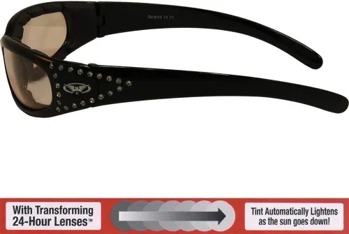 Vista 4 de Global Vision Marilyn 3 - Gafas de montar con diamantes de imitación fotocromáticos con oscurecimiento automático, protección UV400 ANSI Z87.1