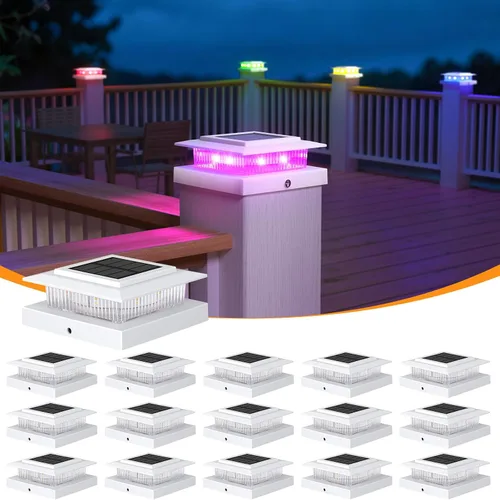 Vista 11 de APONUO - Paquete de 12 luces solares para postes que cambian de color Blanco