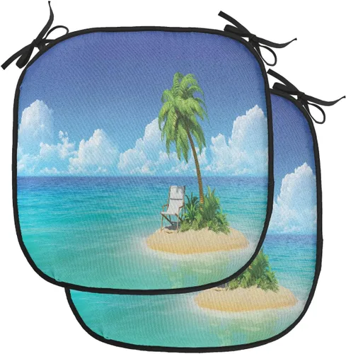 Vista 53 de Lunarable Cojín para silla costera, diván del desierto, descanso solitario, vacaciones, tropical, resort playa, ocio, asiento acolchado para cocina