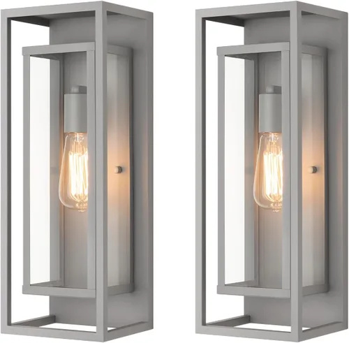 Vista 8 de mirrea Aplique de pared clásico para exteriores de 14 pulgadas, 1 luz en negro mate, marco de metal rectangular y pantalla de vidrio transparente
