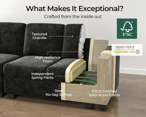 Vista 6 de Sofá reclinable eléctrico de 102.8 pulgadas con reposacabezas, sofá reclinable modular Cloud de gran tamaño con mesa, cajón de almacenamiento
