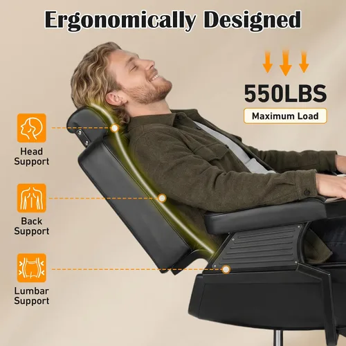 Vista 7 de Hydraulic Barber Chair All Black, 550LBS Heavy Duty Barbershop Chair, Adjustable Reclining Salon Chair, Professional Hair Stylist Chair for