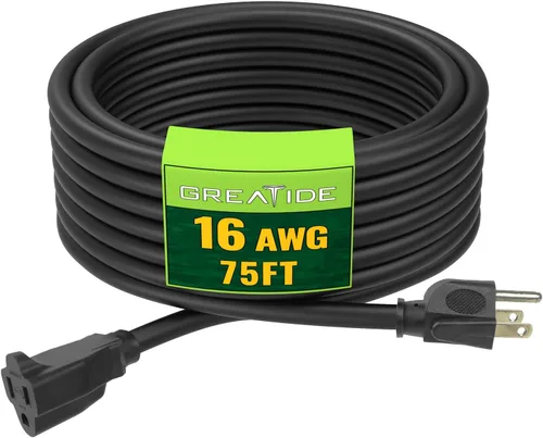 Vista 25 de Cable de Extensión de 6 Pies, Cables Eléctricos Impermeables para Exteriores 16/3 SJTW Negros, Cable de Energía de 13 AMP con 3 Clavos Ideal