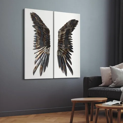 Vista 6 de Empire Art Direct The Wings Primo - Escultura de pared de hierro mixto sobre lienzo, 24 pulgadas x 48 pulgadas x 2, color metálico