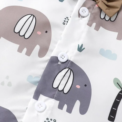 Vista 19 de JEELLIGULAR Conjunto de ropa de verano para bebé niño de manga corta con botones y pantalones cortos, trajes casuales para caballeros de 1 a 6 años