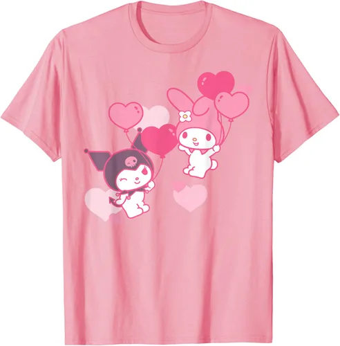 Vista 80 de Camiseta de My Melody y Kuromi con corazones del Día de San Valentín Negro