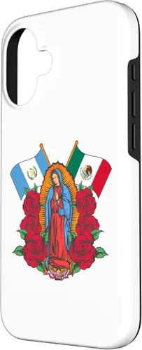 Vista 2 de Funda para iPhone 16 Virgen de Guadalupe con bandera de Guatemala y México