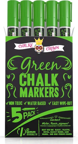 Vista 9 de CHALKY CROWN Rotulador de tiza líquida – Marcador de borrado en seco – Marcadores de tiza para letreros de pizarra, ventanas, pizarra, vidrio – Negro
