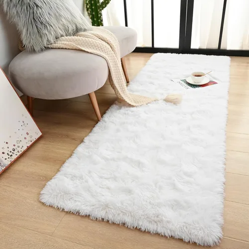 Vista 33 de Terrug Alfombra Corredor Negra Esponjosa para Dormitorio, 2x6 Pies Lindas Alfombras de Área de Pelo Largo para Pasillo, Alfombra de Felpa Suave