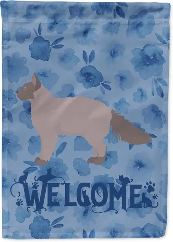 Vista 125 de Caroline's Treasures CK4813CHF - Bandera de bienvenida con gato abisinio azul, manga grande, para porche, para colgar en la pared, poliéster
