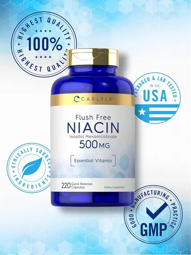 Vista 5 de Carlyle Niacina Flush Free 500mg 220 Cápsulas Suplemento sin OMG y sin gluten