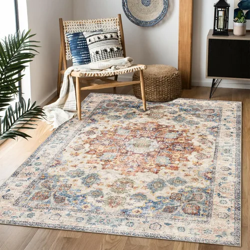 Vista 22 de Alfombra de área de 5 x 7, alfombra bohemia vintage, ultra suave, de pelo bajo, lavable, antideslizante, resistente a las manchas, alfombra impresa
