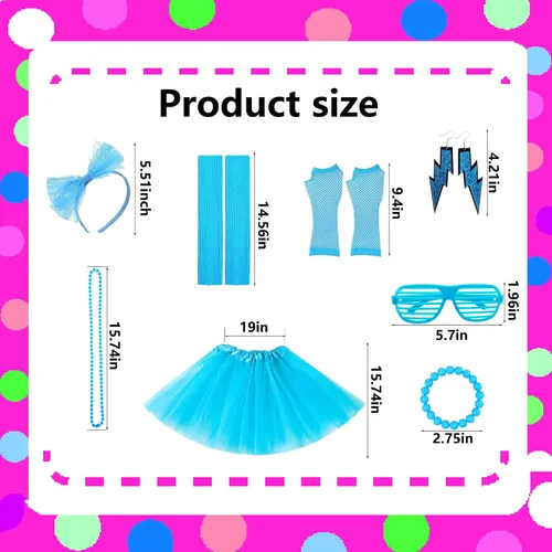 Vista 2 de YMO Accesorios de los años 80 para mujer, accesorios de neón de los años 80, juego de disfraz de Halloween para mujer