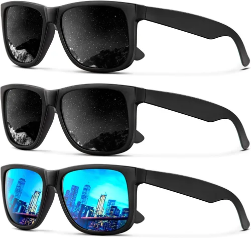 Vista 28 de KALIYADI Sunglasses Men Polarized Sun glasses for Mens Womens Classic Matte Black Frame UV Protection 3pack negro + negro + amarillo + amarillo