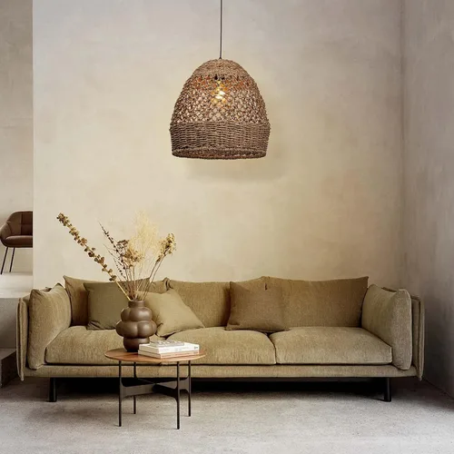 Vista 2 de Arturesthome Lámpara colgante tejida, moderna lámpara colgante bohemia con pantalla de ratán tejida a mano, lámpara colgante costera de granja