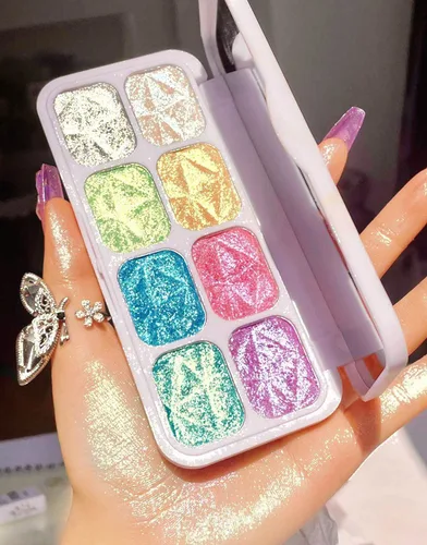 Vista 8 de evpct Iluminador facial de perla blanca y plata, maquillaje de brillo con purpurina de diamantes brillantes, paleta de sombras de ojos en polvo