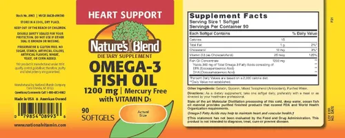Vista 2 de Nature's Blend Aceite de pescado Omega-3 1200 mg y vitamina D3 1000 UI 90 cápsulas blandas