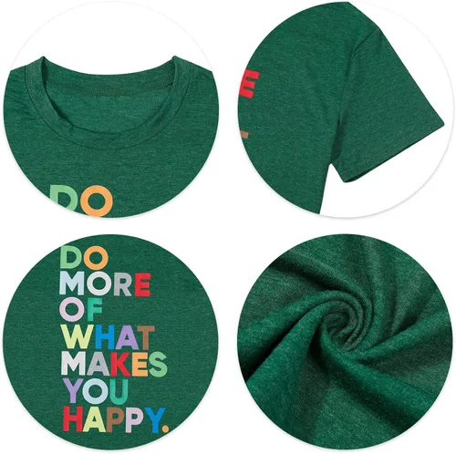 Vista 3 de Camiseta de manga corta para mujer, diseño con texto en inglés "Happy Graphic