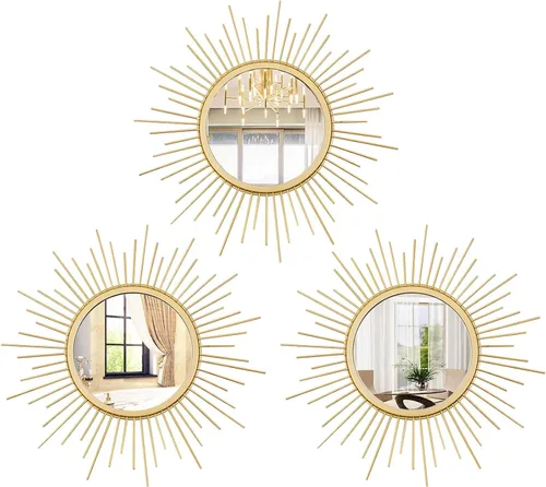 Vista 11 de Juego de 3 espejos redondos Sunburst para decoración de pared Negro