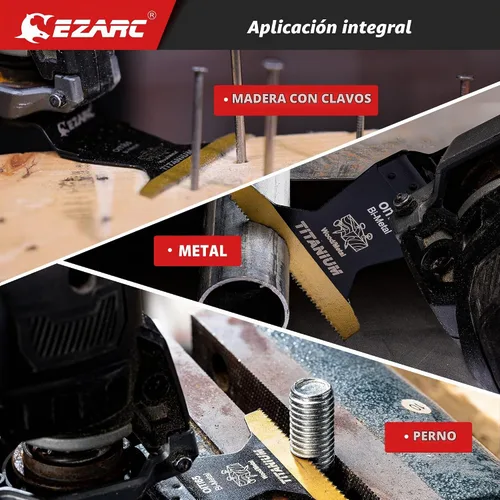 Vista 7 de EZARC Hojas de sierra oscilante de titanio, 3 cuchillas multiherramienta extendidas para metal, clavos de madera, corte de tornillos, plástico