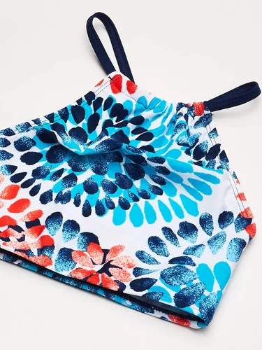 Vista 3 de Traje de baño de 2 piezas tipo tankini, con cuello halter y estampado de margaritas, con factor de protección ultravioleta 50+, para la playa