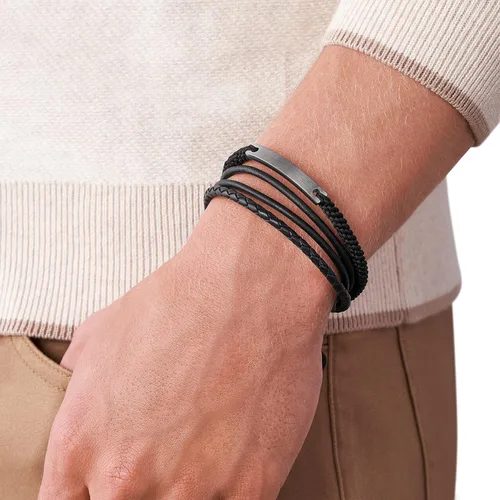 Vista 3 de Fossil - Pulsera de identificación de acero inoxidable chapado para hombre de regalo personalizada grabable
