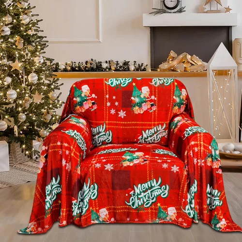 Vista 2 de Easy-Going Funda de Sofá para Silla de 80 x 102 Pulgadas Feliz Navidad, Funda de Terciopelo Jacquard para Sofá de 1 Cojín, Fundas Seccionales