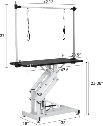 Vista 2 de Mesa hidráulica de aseo para mascotas con brazo ajustable, estructura de elevación en Z, carga máxima, 330 libras, mesa profesional de aseo