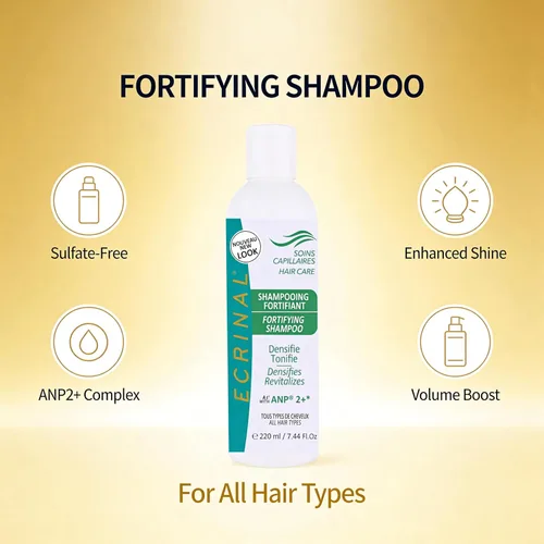 Vista 3 de Ecrinal Champú fortificante sin sulfato con ANP2+ para cabello fuerte y brillante – Restaura el volumen, la flexibilidad y la resistencia al cabello