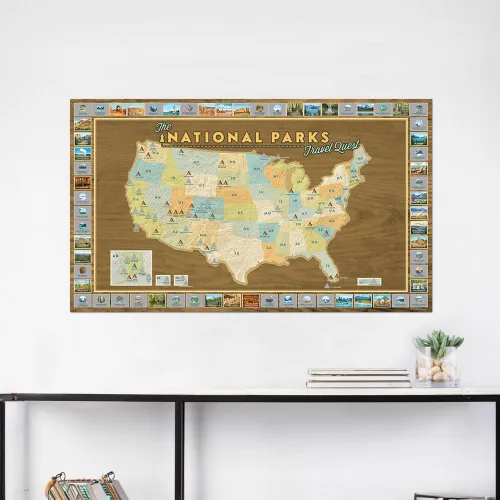 Vista 3 de Map Your Travels National Park Travel Quest - Póster de mapa para rascar Incluye herramienta para rascar (16 x 28 pulgadas) ACTUALIZADO OTOÑO 2024