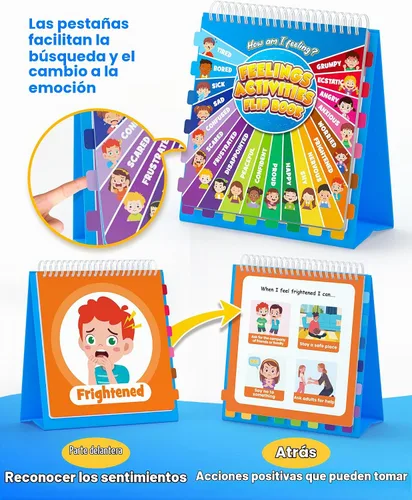 Vista 4 de Libro para voltear sentimientos de D-FantiX para niños, libro de emociones y cartas para la calma, suministros para rincón de calma