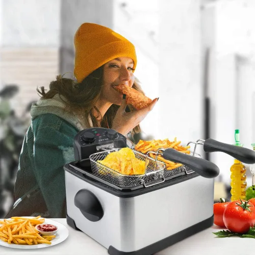 Vista 6 de Secura freidora eléctrica profunda con 3 cestas de acero inoxidable de 1700 vatios con temporizador, filtro de olor extra gratuito, 4.2 l/17 tazas