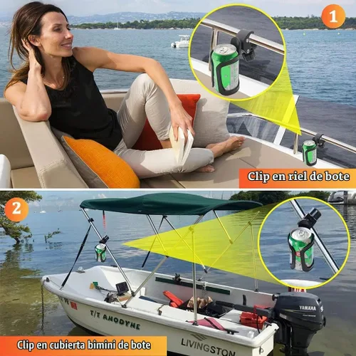 Vista 4 de Boaton Portavasos para riel de barco marino, sin perforación, soporte para bebida para cubierta superior o poste de Bimini, accesorios para barco