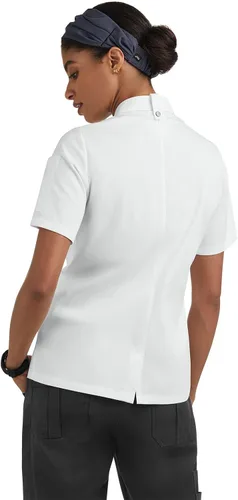 Vista 2 de CHEF 360 Abrigo de chef elástico de 1 bolsillo para mujer (XS-3X, 3 colores), suave elástico, duradero y fácil cuidado uniforme de servicio