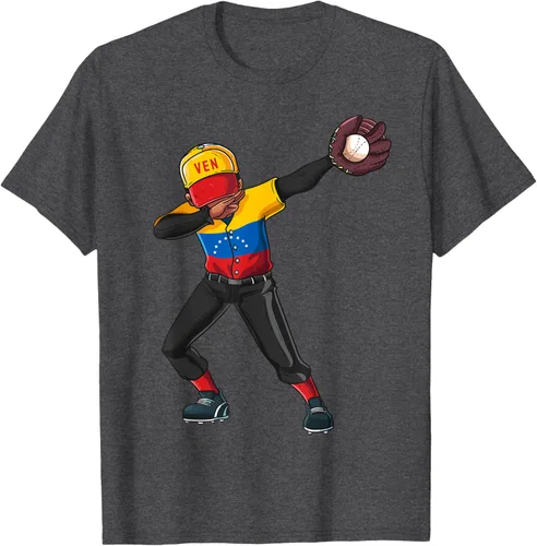 Vista 36 de Baseball Dabbing Venezuela Player Catcher Pitcher Hombres Niños Camiseta, Negro