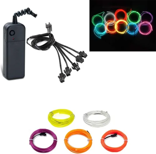 Vista 13 de ABALDI Cable EL, luz de neón portátil, funciona con pilas, paquete de cables electroluminiscentes, alto brillo para decoración de fiestas de Navidad