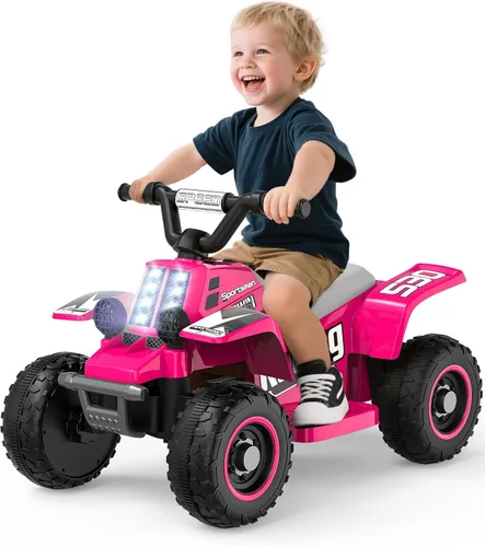 Vista 9 de ANPABO Juguete ATV de 6 V 7AH para niños, 4 ruedas para niños pequeños con faro, adelante y atrás, bocina, reproductor de música, USB, MP3