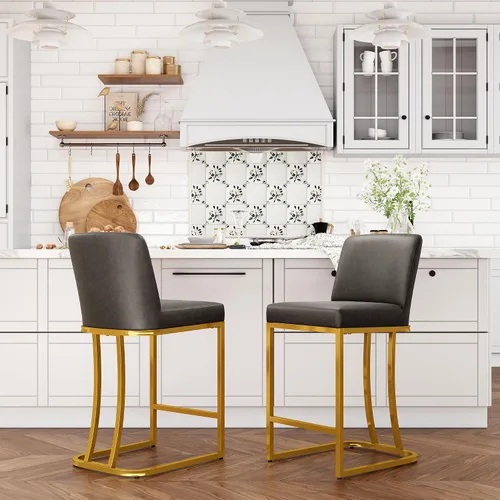 Vista 12 de ALPHA HOME Taburetes de mostrador con respaldos, taburetes de bar de 24 pulgadas para isla de cocina, silla de bar tapizada de piel sintética