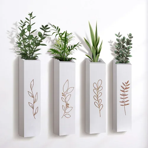 Vista 8 de Macetero de pared de madera, paquete de 4 jarrones de pared con bolsillo para interiores, decoración para sala de estar, dormitorio, flores secas