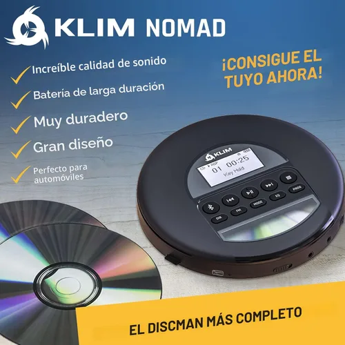 Vista 2 de KLIM Nomad - Reproductor de CD portátil con batería de larga duración - con auriculares - Radio FM - Reproductor de CD MP3 portátil compatible